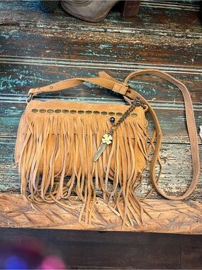 Lucky Brand Tan Suede Fringe Crossbody with Charms